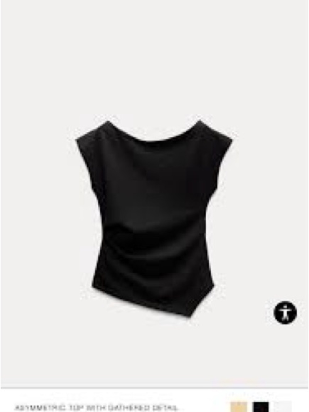 Zara Black Asymmetric Top with Cap Shoulders and lower side zipper